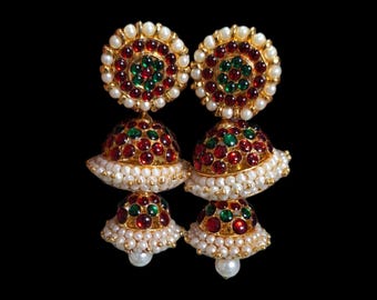 in Big Kemp Jhumka Earrings Indian Traditional Gold Plated
