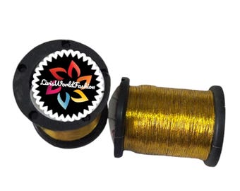 Zari Thread Gold Plated floss Yarn Hand Machine Embroidery Artwork Sewing Metallic Thread in Gold Colour-1 Roll