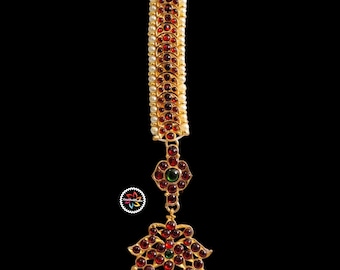 Single Tikka Kemp temple Indian Jewelry | Jhumar Pendant | Bharatnatyam, Kuchipudi, Engagement, Weddings | Height- 17cm, Weight- 30g