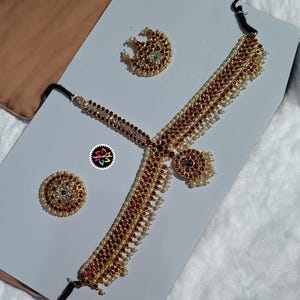 Bharatanatyam & Kuchipudi Dance Headset/Tikka | Indian Classical Jewelry | Ruby White Stone Hair Accessory|Height-13cm, width-25.5cm