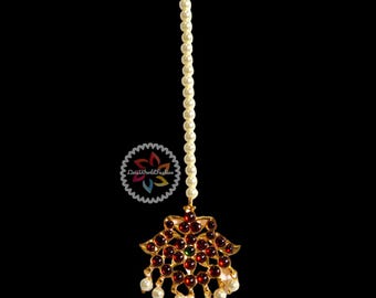 Kids Single pearl Tikka Kemp temple Indian Jewelry | Pendant | Bharatnatyam, Kuchipudi, Engagement, Weddings | Height- 14.5cm, weight- 14g