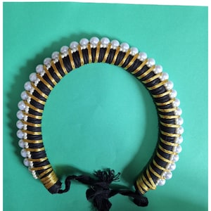 Hair Ring with Golden ribbon and white pearls | Veni kondai | Bharatanatyam Kuchipudi Dance Events | Classical Dance Jewelry