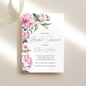Bridal shower invite with blush pink peony