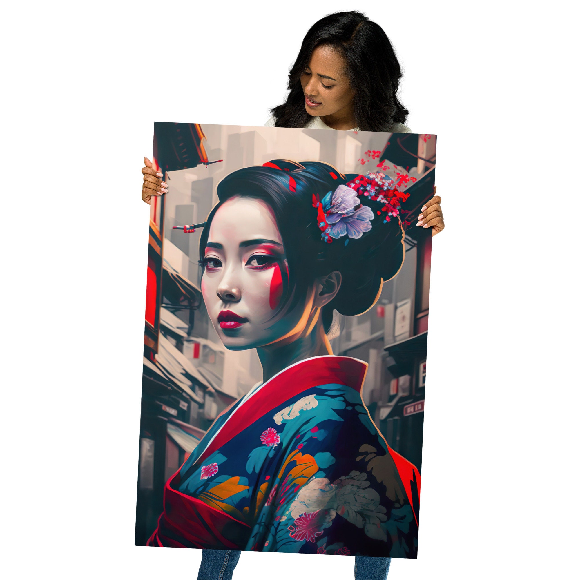 Geisha Glossy Metal Print Japanese Geisha Art Metal Print Gift Idea