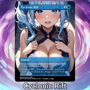 Carte personnalisée de proxy Waifu d&#39;anime de Faille cyclonique, feuille holographique/sans feuille TCG, art anime mature sans bordures pour commandant EDH, cadeau pour lui/elle