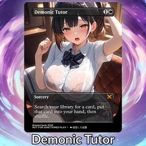 Cartão personalizado de anime Waifu Proxy Demonic Tutor, TCG, holográfico/sem moldura, arte de anime madura sem bordas para EDH Commander, presente para ele/ela