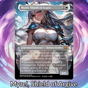 Myrel, Escudo de Argive Anime Waifu Proxy Tarjeta personalizada TCG Foil/NonFoil Arte de anime maduro Hermoso para comandante EDH Regalo para él/ella