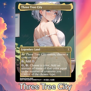 Puede incluir: Carta coleccionable "Three Tree City" con una ilustración de una mujer de pelo blanco y ojos azules. El texto de la carta dice "Legendary Land" e incluye instrucciones del juego. La carta es para juego no sancionado.
