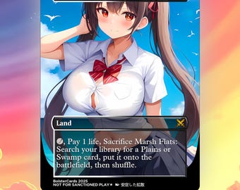 Marsh Flats Fetch Land Anime Waifu Playtest Proxy Card: Custom TCG Art