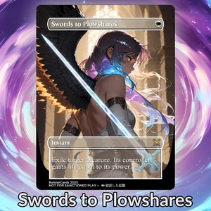 Swords to Ploughshares Anime Waifu Proxy carte personnalisée TCG feuille/sans feuille d'âge mûr Art anime magnifique pour EDH, commandant sans frontières, cadeau pour lui/elle