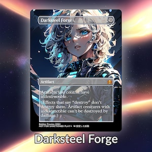 Tarjeta personalizada Darksteel Forge Anime Waifu Proxy TCG con lámina/sin lámina, arte de anime maduro y magnífico para comandante EDH, regalo para él/ella