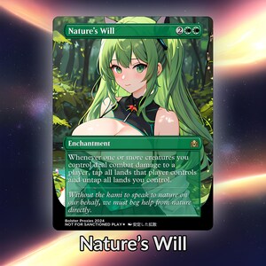 Tarjeta personalizada de Anime Waifu Proxy de Nature's Will TCG con lámina/sin lámina, arte de anime maduro y magnífico para comandante EDH, regalo para él/ella