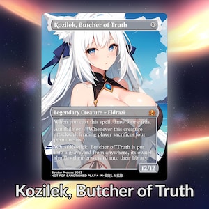 Tarjeta personalizada de Anime Waifu Proxy de Kozilek Butcher of Truth TCG con lámina/sin lámina, arte de anime maduro y magnífico para comandante EDH, regalo para él/ella