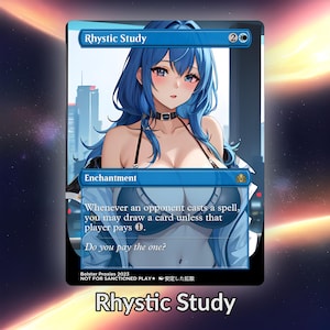 Rhystic Study Anime Waifu Proxy Custom Card TCG Foil/NonFoil Mature Gorgeous Anime Art For EDH Commander Gift For Him/Her