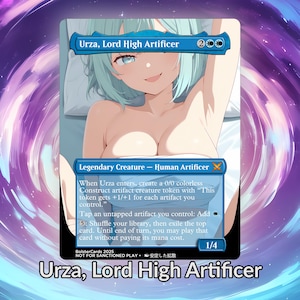 Urza Lord High Artificer Anime Waifu Proxy Tarjeta personalizada TCG Foil Arte de anime maduro Hermoso para EDH Commander Regalo para él/ella