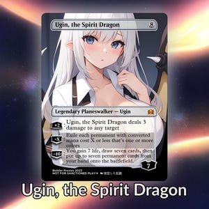 Tarjeta personalizada de Ugin the Spirit Dragon Anime Waifu Proxy TCG con lámina/sin lámina, arte de anime maduro y magnífico para comandante EDH, regalo para él/ella