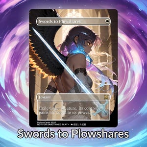 Swords To Plowshares Anime Waifu Proxy Custom Card TCG Foil/NonFoil Mature Gorgeous Anime Art For EDH Borderless Commander Gift For Him/Her