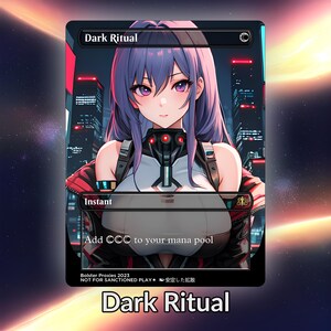 Cartão personalizado de anime Dark Ritual Waifu Proxy TCG com folha metálica/sem folha metálica, arte de anime linda e madura para comandante EDH, presente para ele/ela