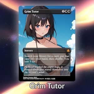 Tarjeta personalizada de Anime Waifu Proxy de Grim Tutor TCG con lámina/sin lámina, arte de anime maduro y magnífico para comandante EDH, regalo para él/ella