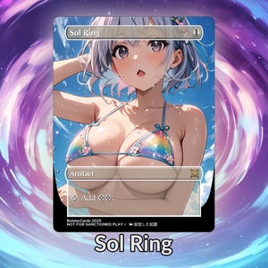 Sol Ring Anime Waifu Proxy Custom Card Tcg Holo Foil/NonFoil Borderless Heftklammern Reifen Wunderschöne Anime Kunst für EDH Kommandant Geschenk für Sie / Ihn