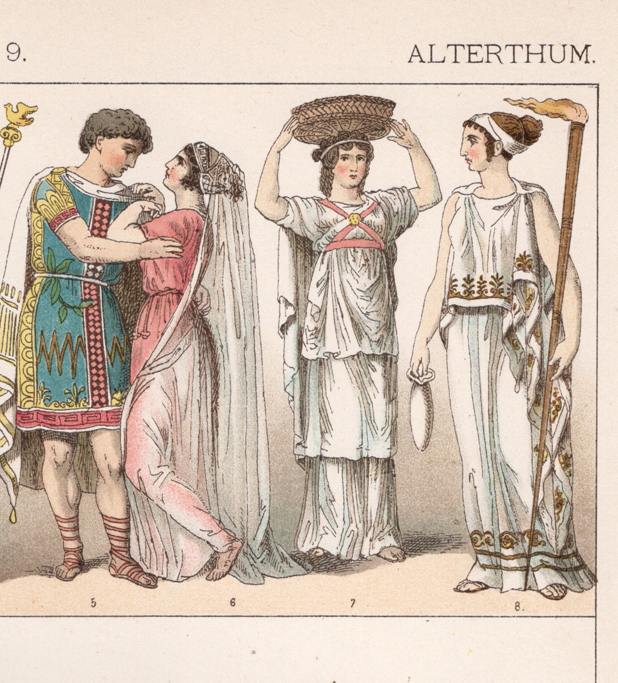 Greek Ancient Costume Clothing Tunic Original Colored Chromo