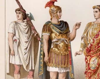 Roman armor uniform costume original colored chromo lithography from 1882