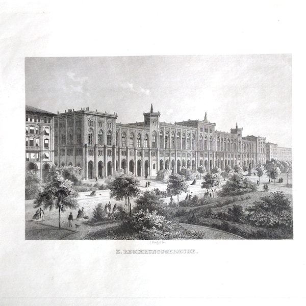 Royal Government building Munich original engraving from 1879