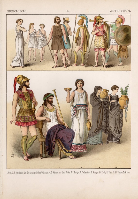 Greek Ancient Clothing Tunic Original Colored Chromo