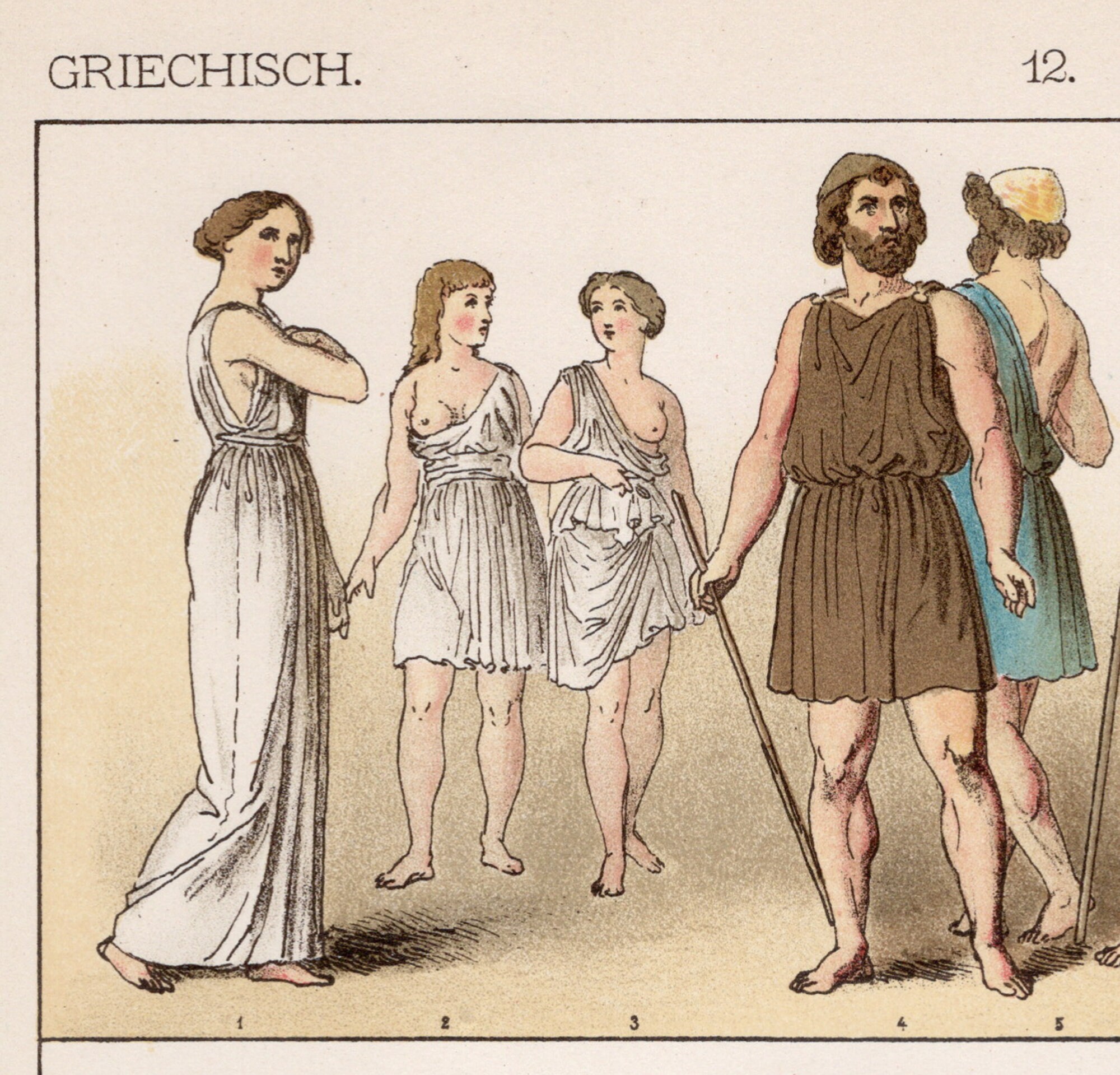 Greek Ancient Clothing Tunic Original Colored Chromo