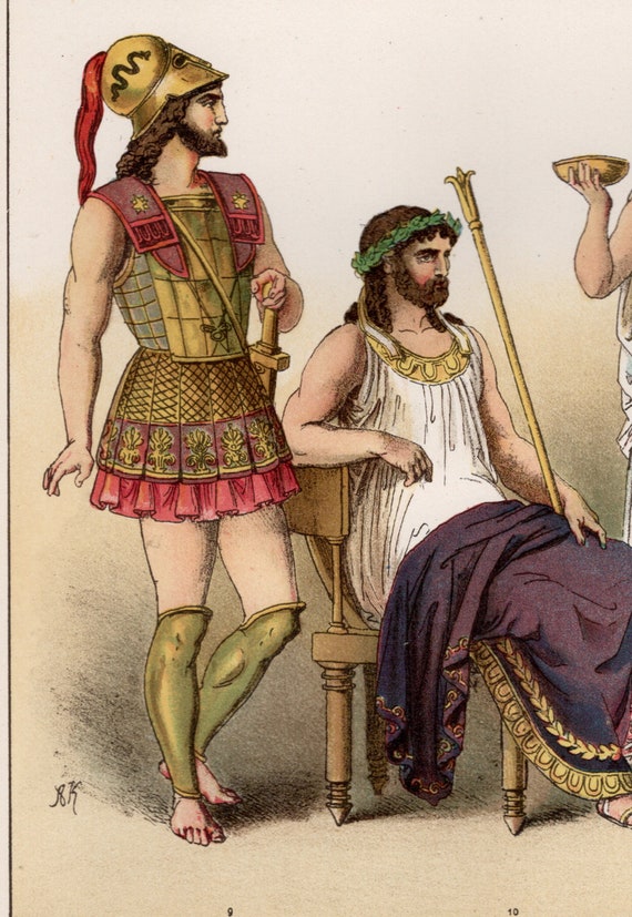 Greek Ancient Clothing Tunic Original Colored Chromo