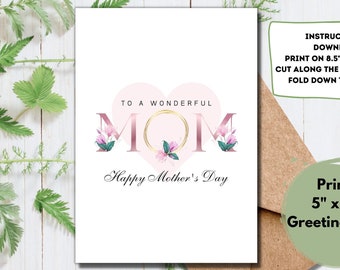 Printable Mother's Day Card, Printable Card, Cute Printable Mom Card, Instant Download, Card For Mom