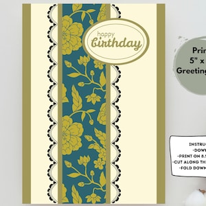 Happy Birthday Printable Card | Layered Floral Birthday Card | INSTANT DOWNLOAD | Happy Birthday Card | Last Minute Card