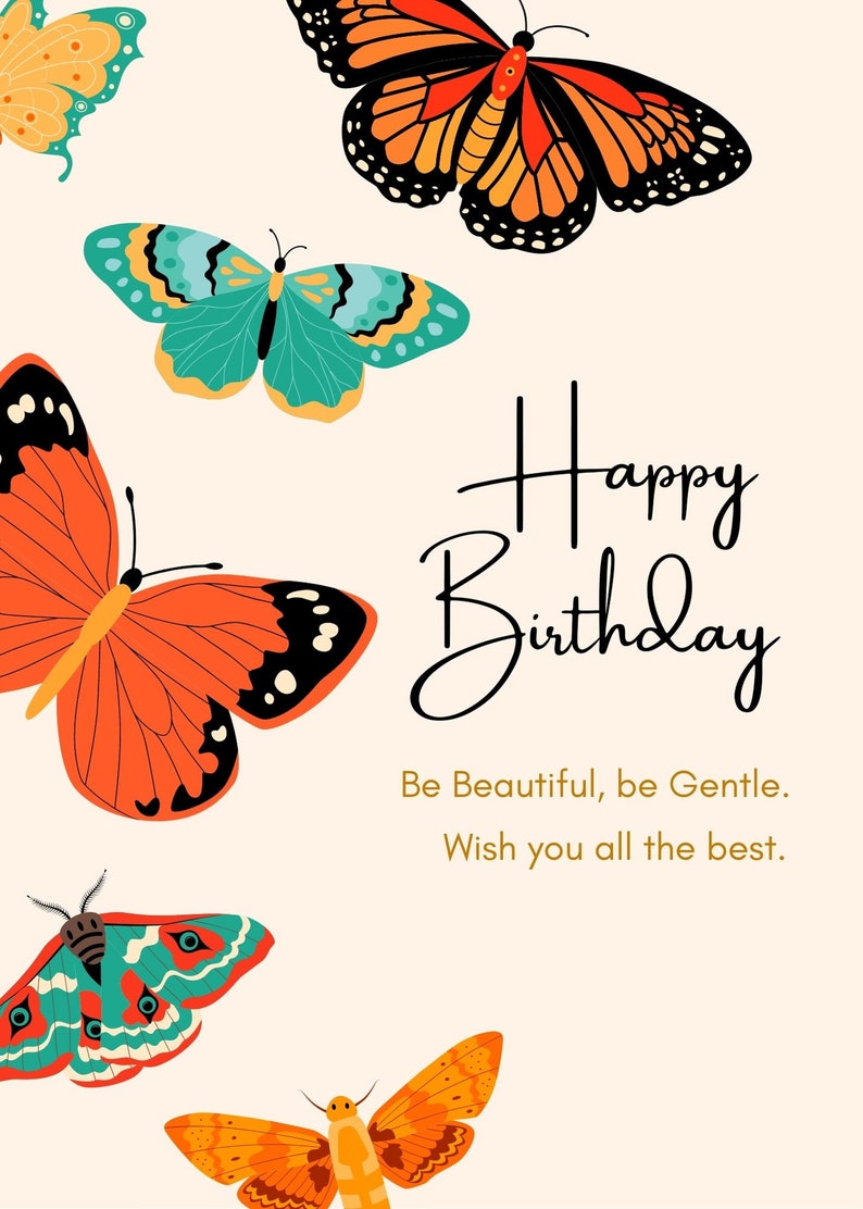 Happy Birthday Printable Card Butterfly Birthday Printable - Etsy