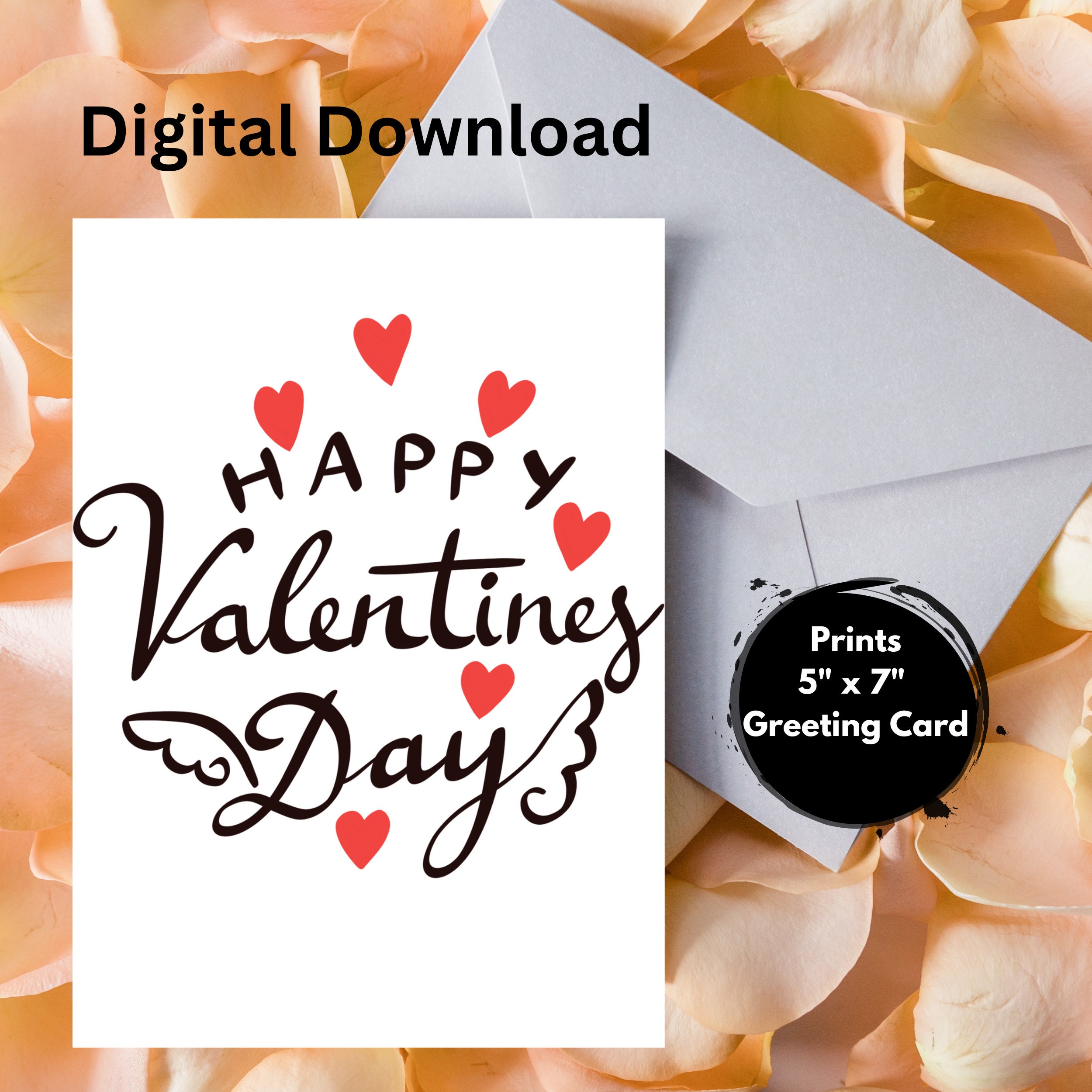 Printable Valentine Card, Printable Heart Valentine's Day Card ...