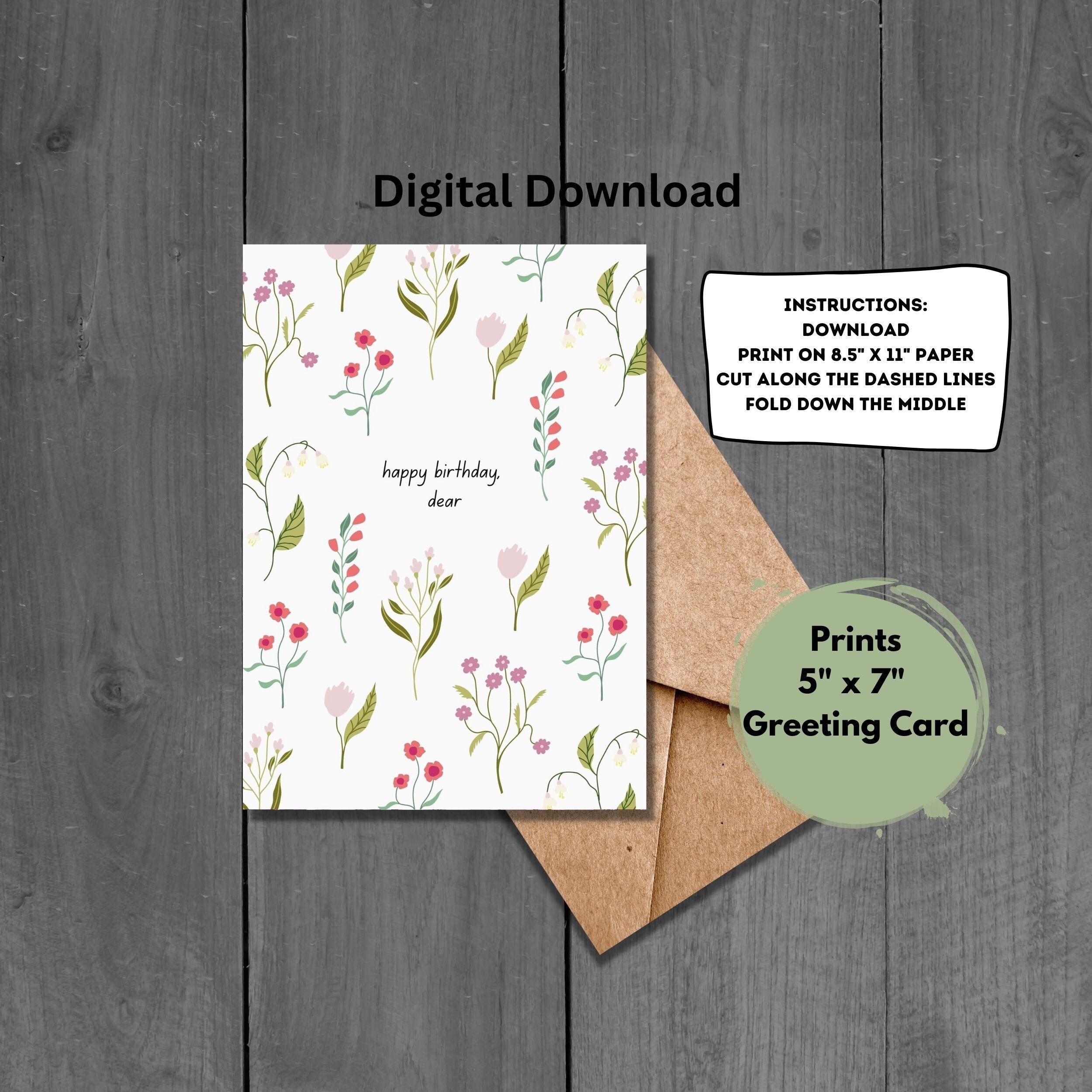 Happy Birthday Printable Card, Flower Birthday Printable Card, Cute Printable  Birthday Card, Instant Download - Etsy, image size:2500x2500