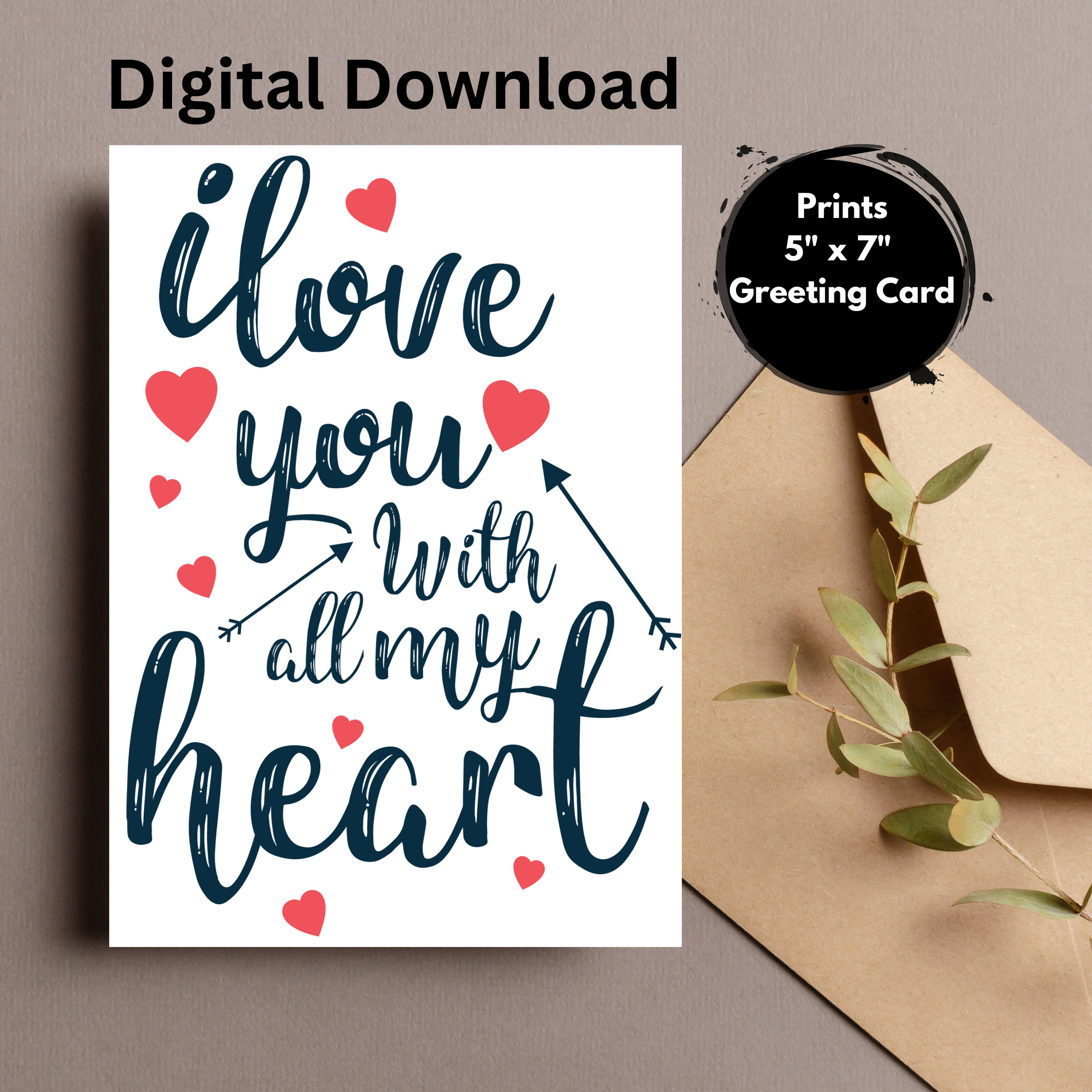 Printable Valentine Card, Printable Heart Valentine's Day Card ...