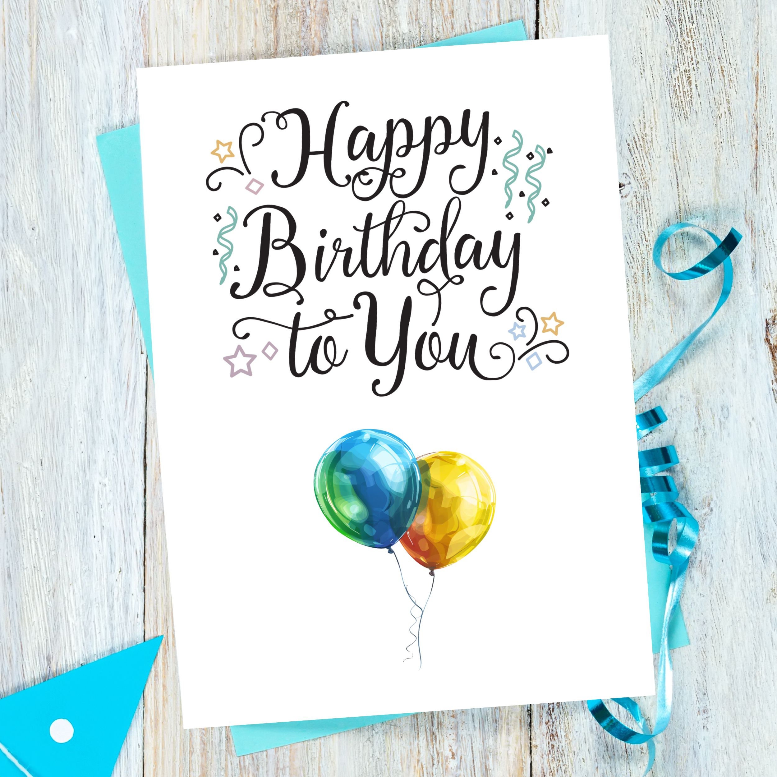 Happy Birthday to You Printable Card, Balloons Birthday Printable Card ...