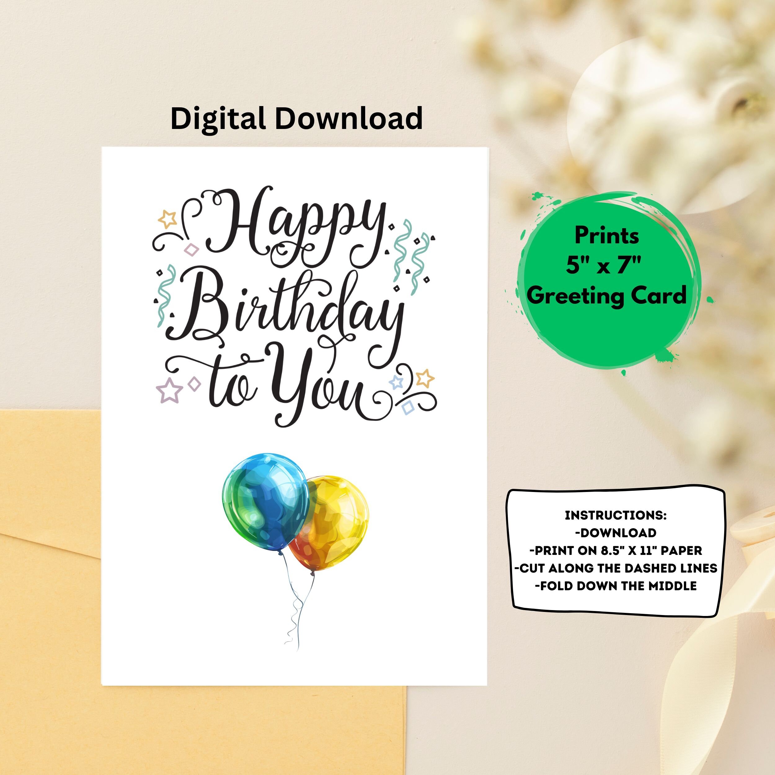 Happy Birthday to You Printable Card, Balloons Birthday Printable