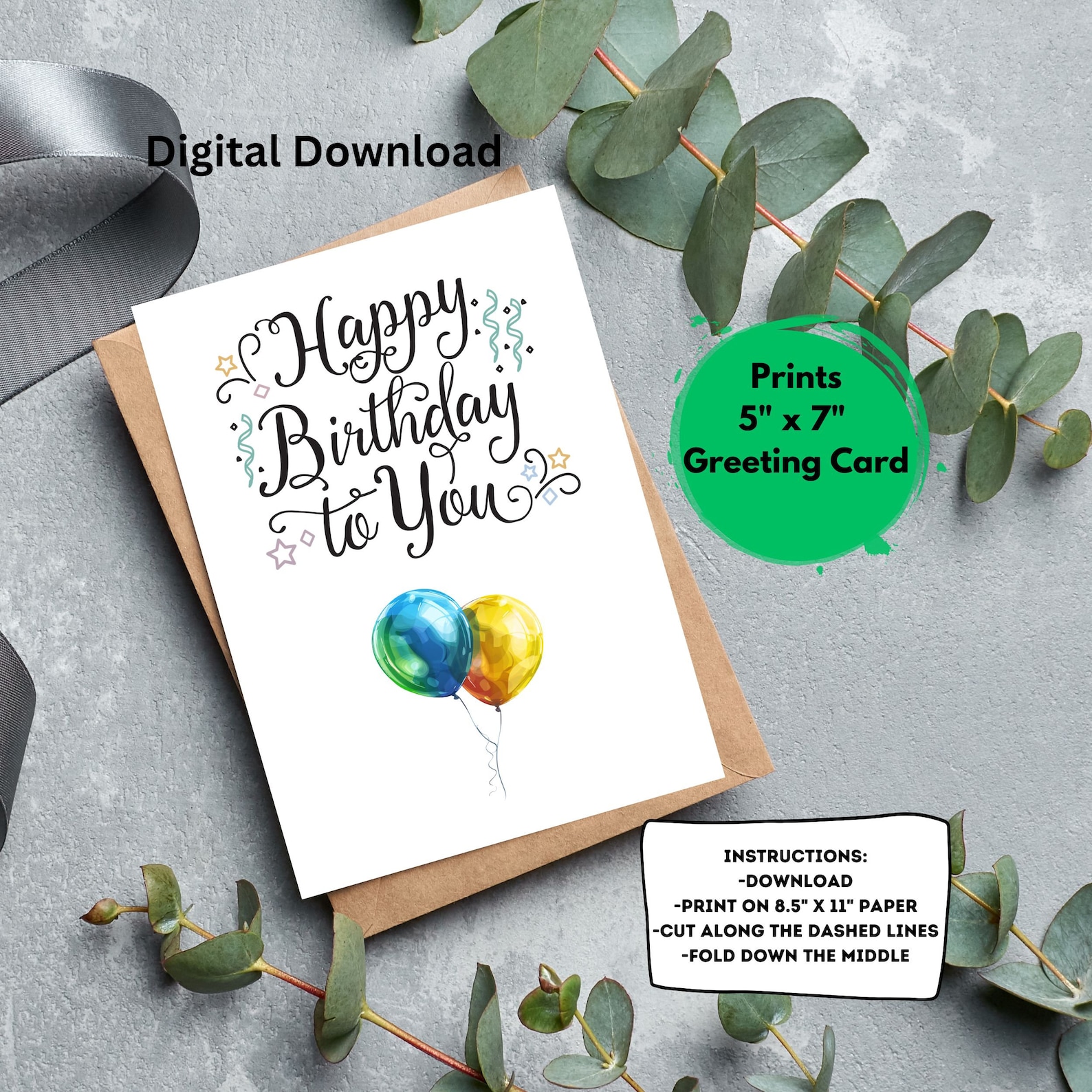 Happy Birthday to You Printable Card, Balloons Birthday Printable Card ...