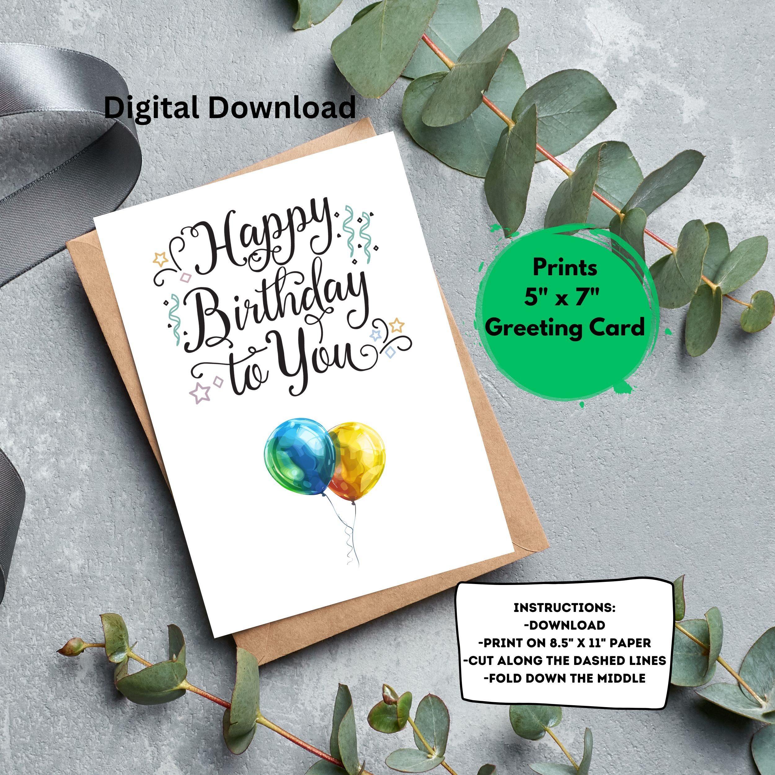 Happy Birthday to You Printable Card, Balloons Birthday Printable Card ...