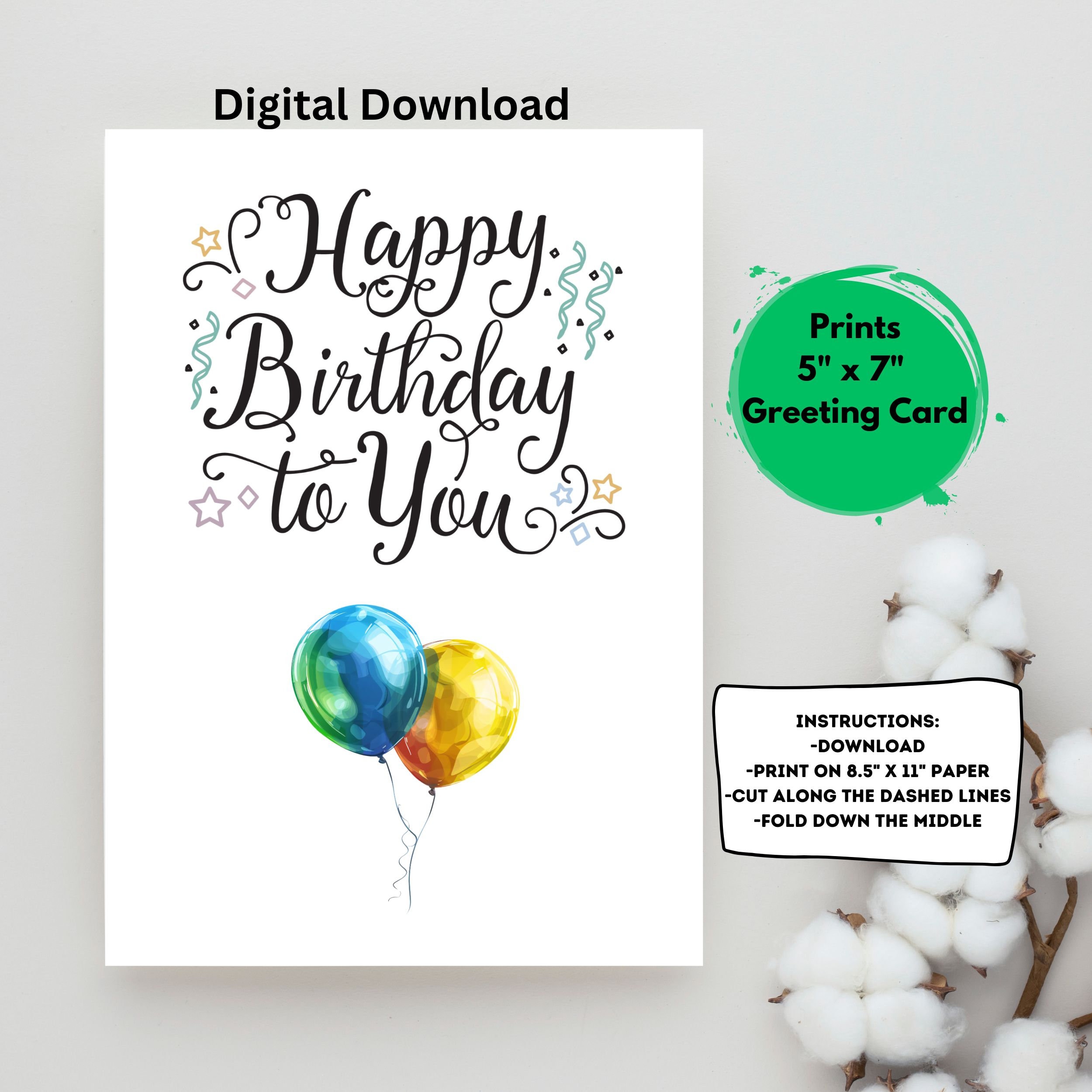 Happy Birthday to You Printable Card, Balloons Birthday Printable Card ...