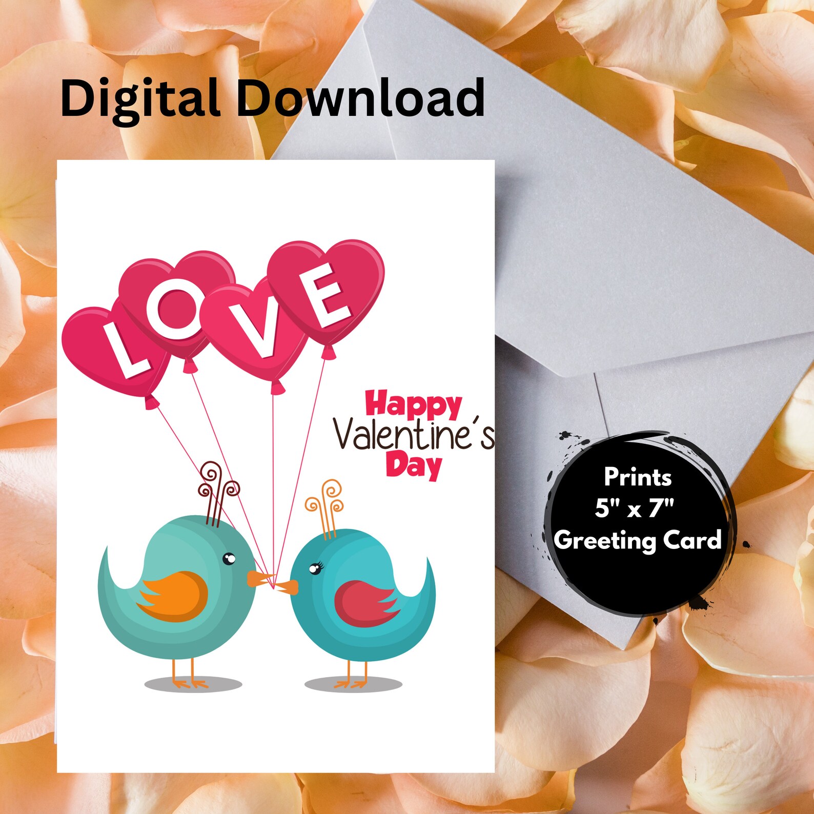 Printable Valentine Card, Printable Heart Valentine's Day Card ...
