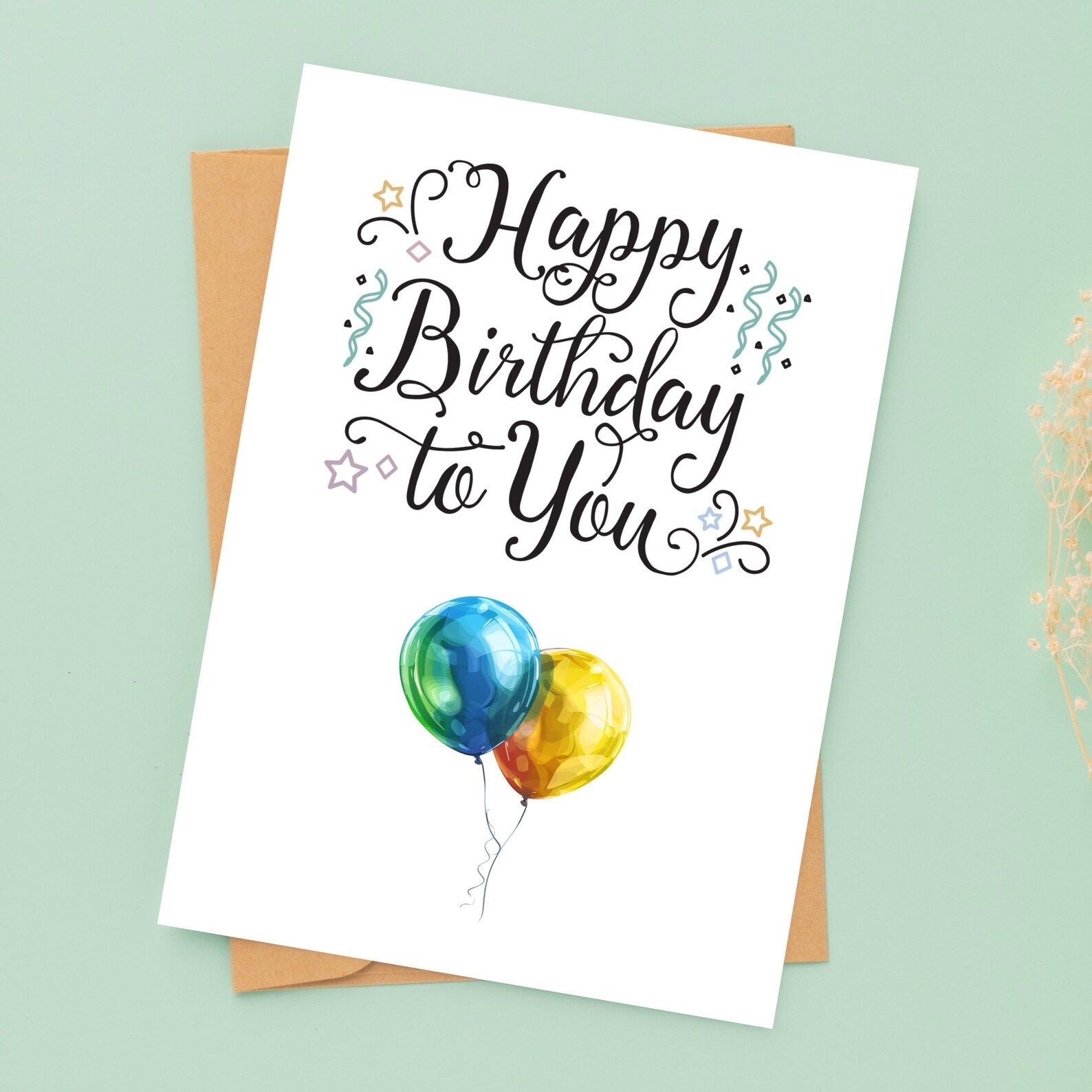 Happy Birthday to You Printable Card, Balloons Birthday Printable Card ...