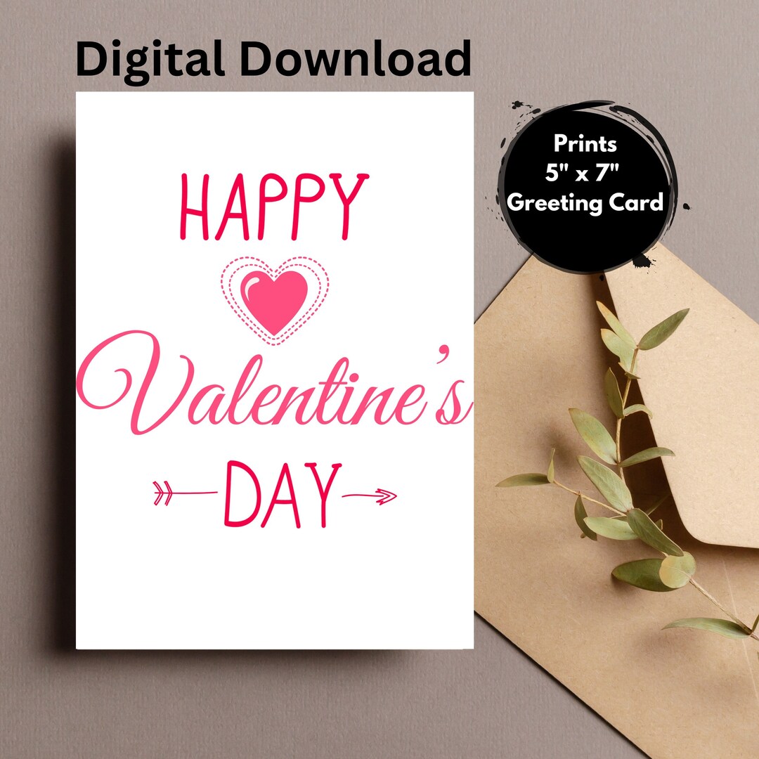 Printable Valentine Card, Printable Heart Valentine's Day Card ...