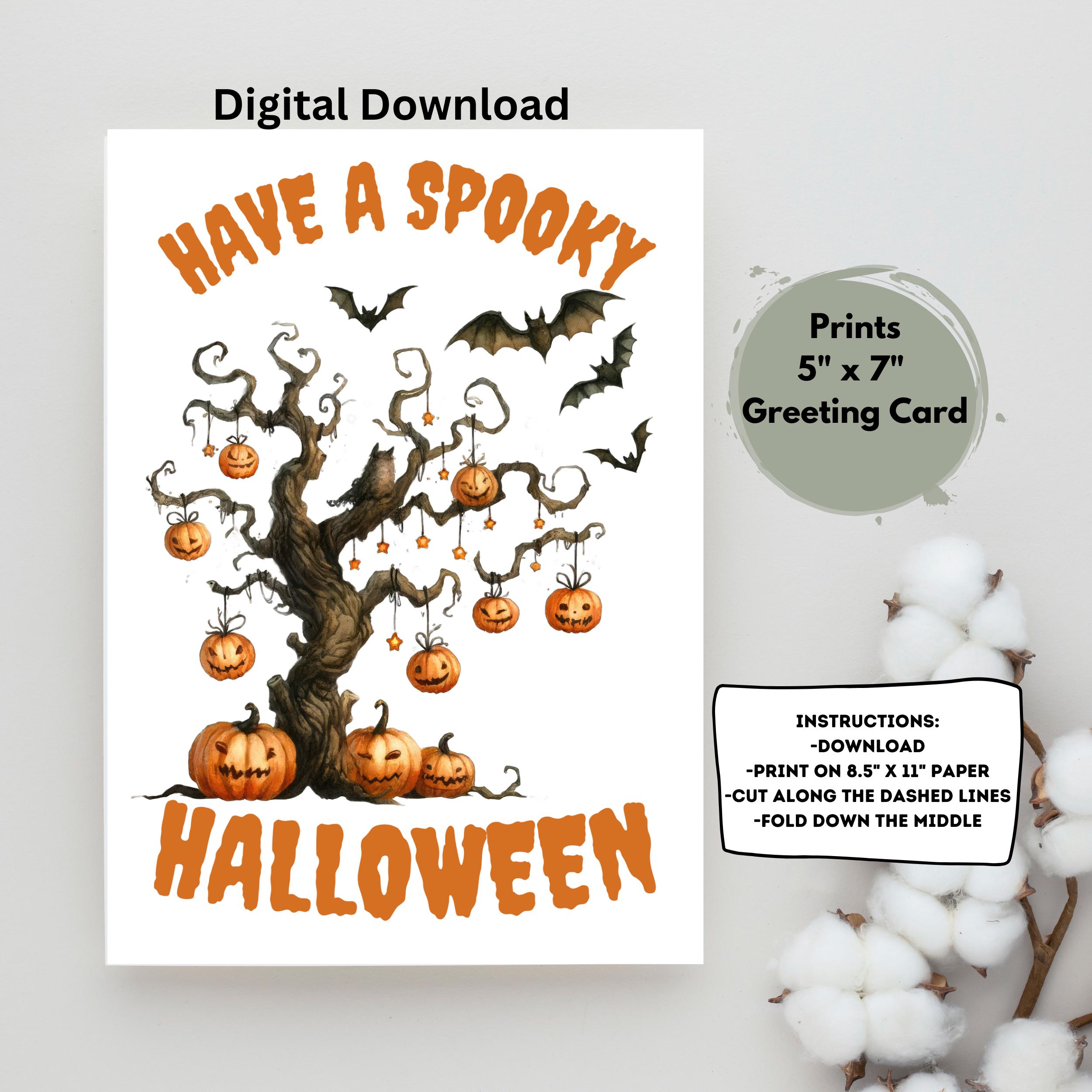 Printable Halloween Card, Printable Spooky Tree Card, Printable Card ...