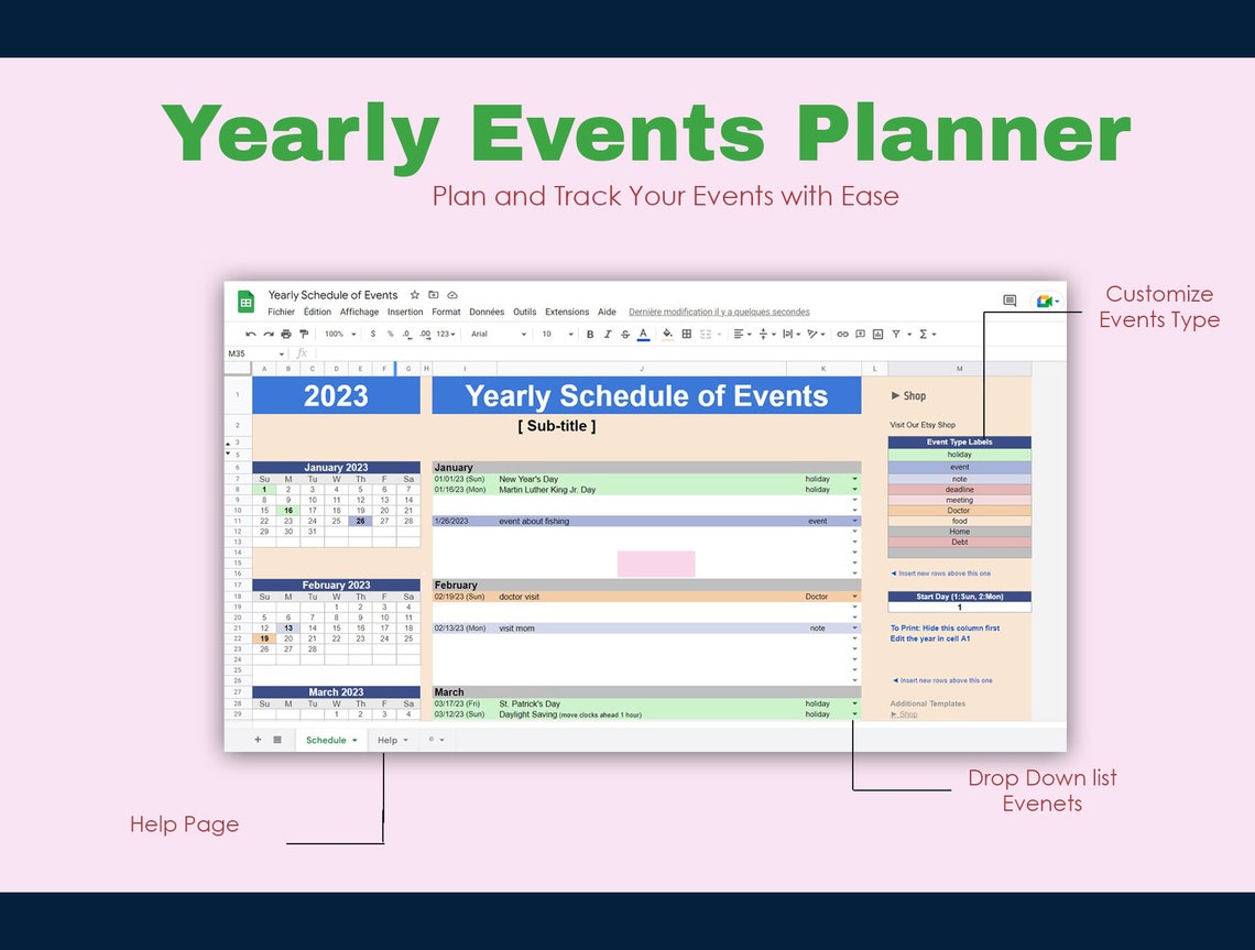 Annual Events Calendar Event Planning Event Planner Etsy