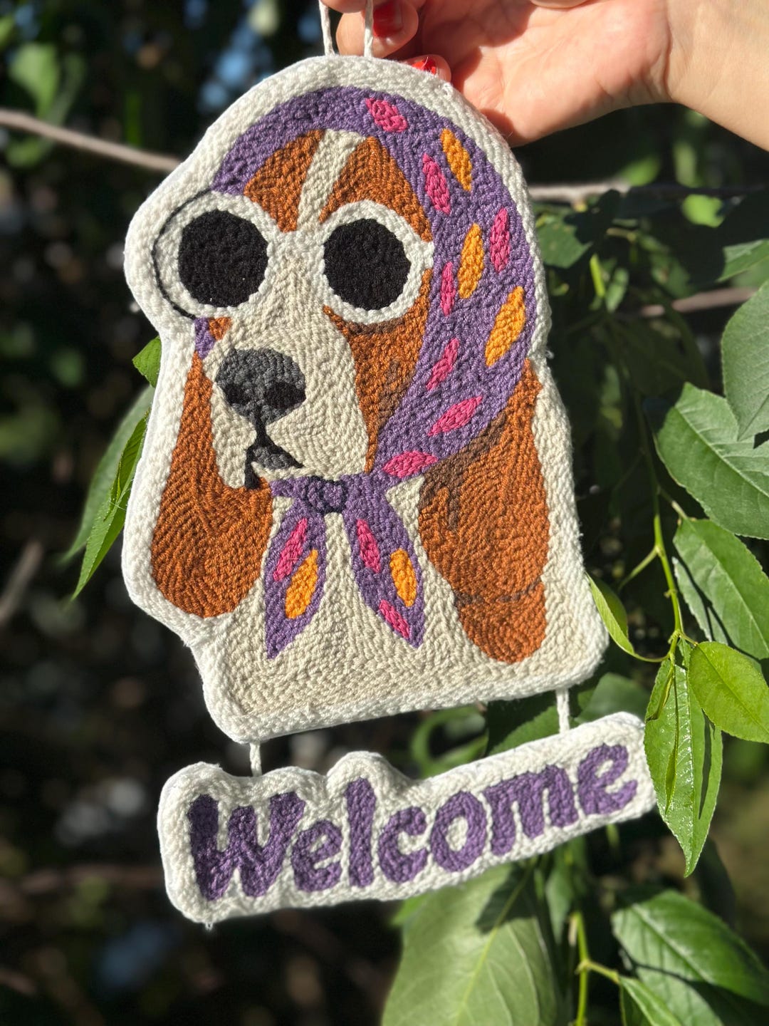 Handmade Beagle Welcome Sign, Punch Needle Dog Door Hanger, Custom Pet ...