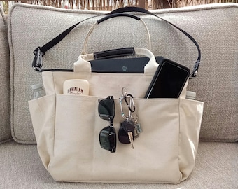 Large Capacity 10-Pocket Tote Bag: Travel, Work, School