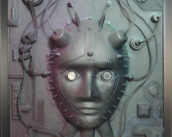 Biomechanical Mask Relief Sculpture Unique Art Piece