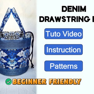 Denim Drawstring Bucket Bag PDF Download Pattern (3 sizes included